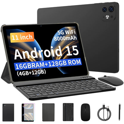Ufree Streaming tablet M60 11-inch  tablet  with a keyboard, mouse, protective case, stylus, octa-core processor, 8000mAh battery,  IPS high-definition display, and supports WiFi 5G dual-band  Android 15 operating system