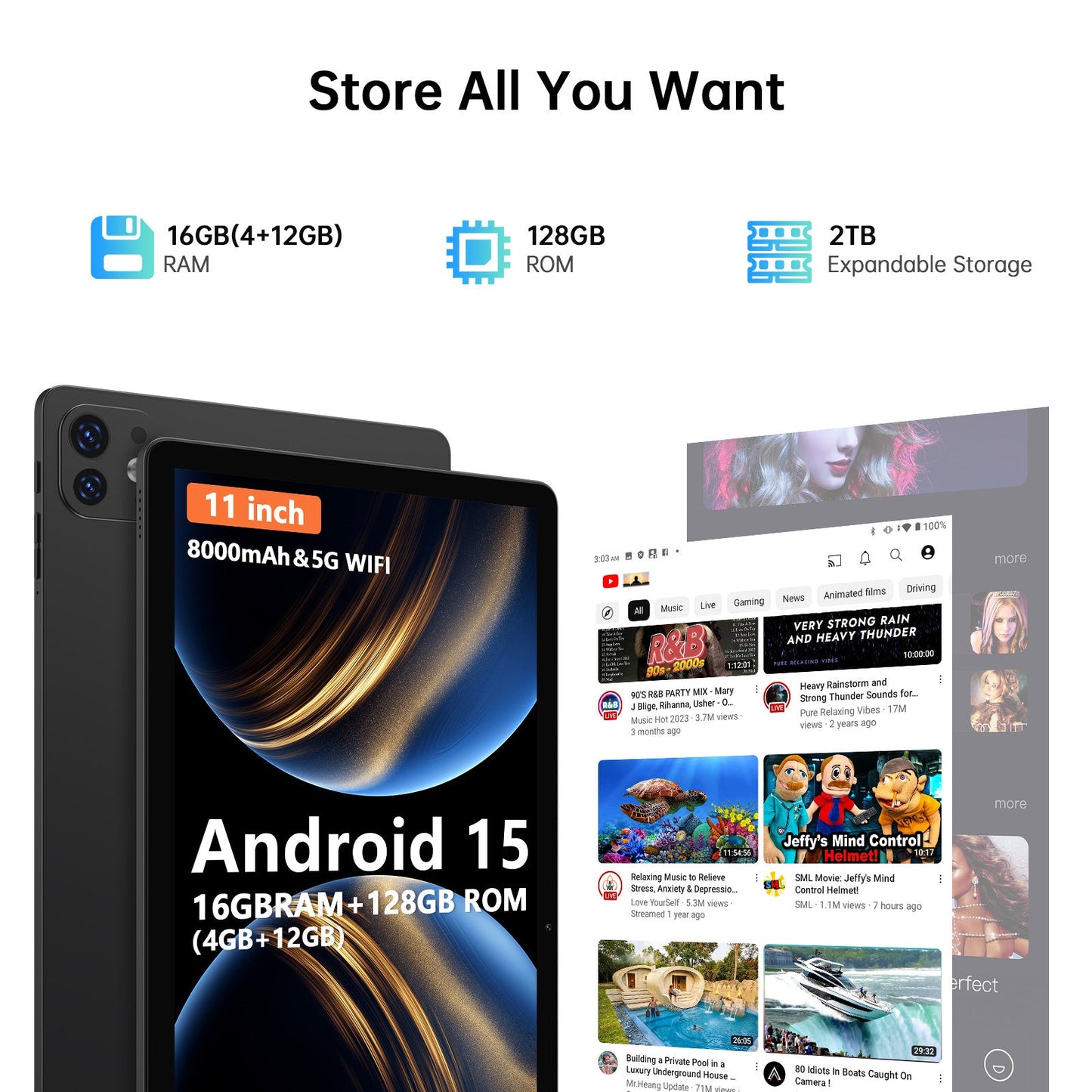 Ufree Streaming tablet M60 11-inch  tablet  with a keyboard, mouse, protective case, stylus, octa-core processor, 8000mAh battery,  IPS high-definition display, and supports WiFi 5G dual-band  Android 15 operating system