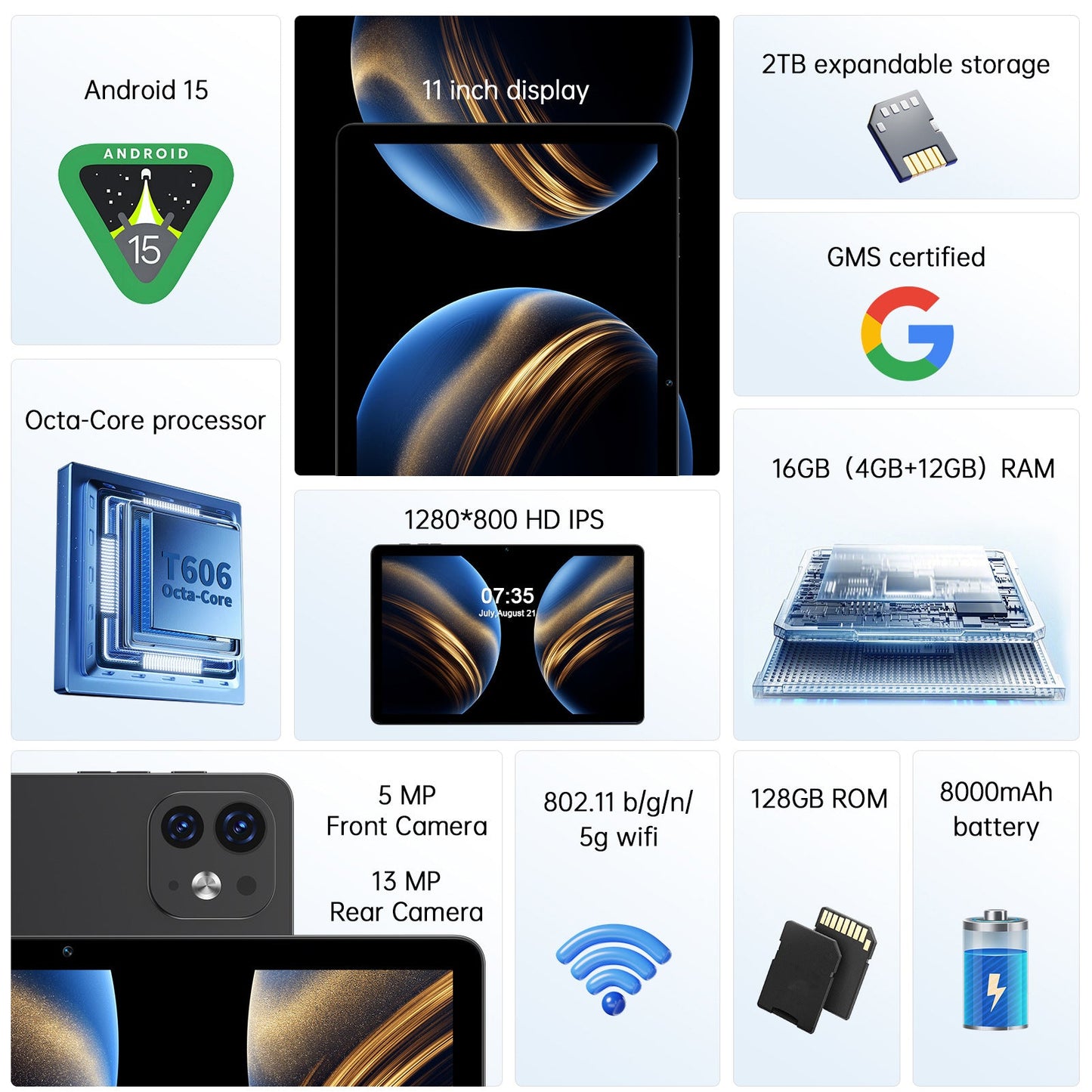 Ufree Streaming tablet M60 11-inch  tablet  with a keyboard, mouse, protective case, stylus, octa-core processor, 8000mAh battery,  IPS high-definition display, and supports WiFi 5G dual-band  Android 15 operating system